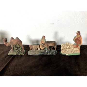 RARO ANTICO PRESEPE 17 STATUINE GESSO ANIMALI NATIVITA' NATALE EPOCA primo '900