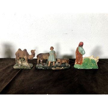 RARO ANTICO PRESEPE 17 STATUINE GESSO ANIMALI NATIVITA' NATALE EPOCA primo '900