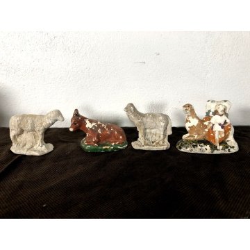 RARO ANTICO PRESEPE 17 STATUINE GESSO ANIMALI NATIVITA' NATALE EPOCA primo '900