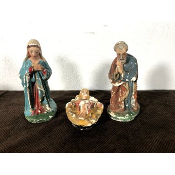 RARO ANTICO PRESEPE 17 STATUINE GESSO ANIMALI NATIVITA' NATALE EPOCA primo '900