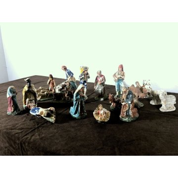 RARO ANTICO PRESEPE 17 STATUINE GESSO ANIMALI NATIVITA' NATALE EPOCA primo '900