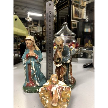 RARO ANTICO PRESEPE 17 STATUINE GESSO ANIMALI NATIVITA' NATALE EPOCA primo '900