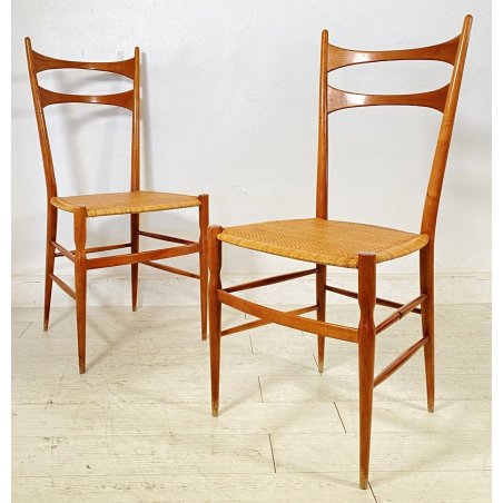 ANTICA COPPIA SEDIE CHIAVARINE 1960 DESIGN POLTRONA CHAIR LEGNO PAGLIA VINTAGE