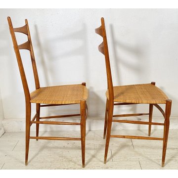 ANTICA COPPIA SEDIE CHIAVARINE 1960 DESIGN POLTRONA CHAIR LEGNO PAGLIA VINTAGE