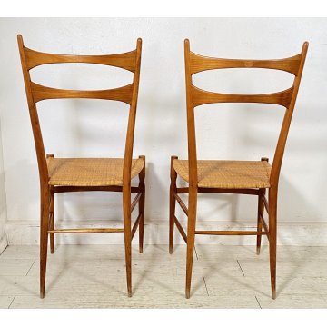 ANTICA COPPIA SEDIE CHIAVARINE 1960 DESIGN POLTRONA CHAIR LEGNO PAGLIA VINTAGE