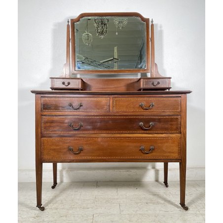 ANTICO COMO LEGNO MOGANO INTARSIATO TOILETTE INGLESE FINE 1800 SPECCHIO BAGNO 