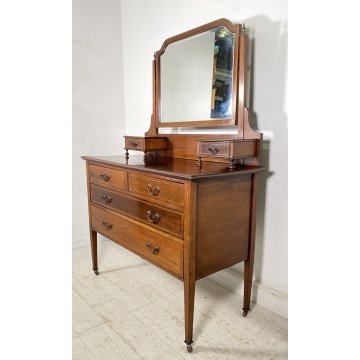 ANTICO COMO LEGNO MOGANO INTARSIATO TOILETTE INGLESE FINE 1800 SPECCHIO BAGNO 