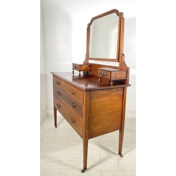 ANTICO COMO LEGNO MOGANO INTARSIATO TOILETTE INGLESE FINE 1800 SPECCHIO BAGNO 