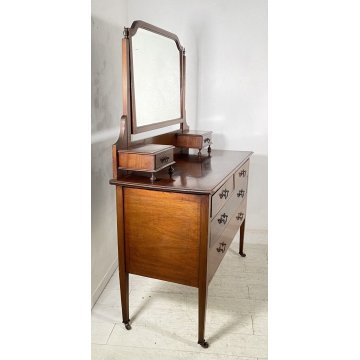 ANTICO COMO LEGNO MOGANO INTARSIATO TOILETTE INGLESE FINE 1800 SPECCHIO BAGNO 