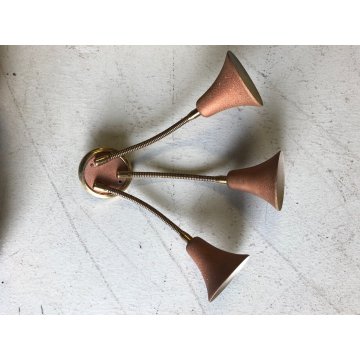 3 APPLIQUE VINTAGE WALL LAMP 3 BRACCI STELO FLESSIBILE OTTONE PARALUME CAMPANA