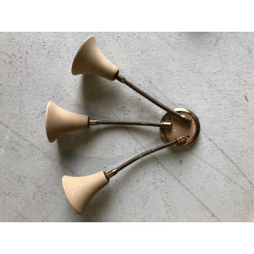 3 APPLIQUE VINTAGE WALL LAMP 3 BRACCI STELO FLESSIBILE OTTONE PARALUME CAMPANA