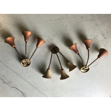 3 APPLIQUE VINTAGE WALL LAMP 3 BRACCI STELO FLESSIBILE OTTONE PARALUME CAMPANA