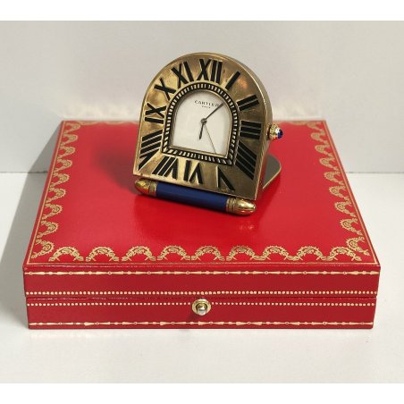 Must de Cartier OROLOGIO TAVOLO quartz SVEGLIA VIAGGIO BLU ORO vintage BOX 535