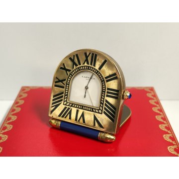 Must de Cartier OROLOGIO TAVOLO quartz SVEGLIA VIAGGIO BLU ORO vintage BOX 535