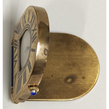 Must de Cartier OROLOGIO TAVOLO quartz SVEGLIA VIAGGIO BLU ORO vintage BOX 535