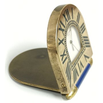 Must de Cartier OROLOGIO TAVOLO quartz SVEGLIA VIAGGIO BLU ORO vintage BOX 535