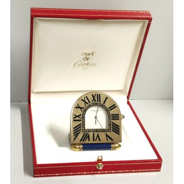 Must de Cartier OROLOGIO TAVOLO quartz SVEGLIA VIAGGIO BLU ORO vintage BOX 535