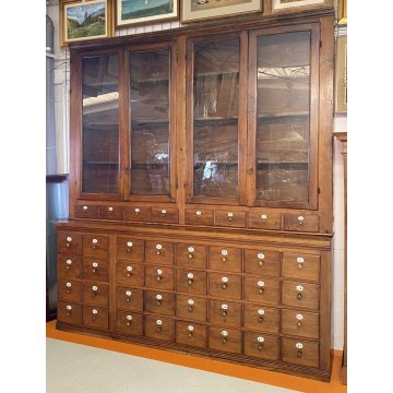 ANTICA CREDENZA FARMACIA 40 CASSETTI 4 ANTE 1800 LEGNO NOCE CASSETTIERA VETRINA