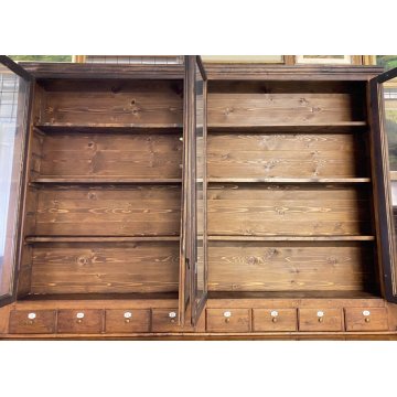 ANTICA CREDENZA FARMACIA 40 CASSETTI 4 ANTE 1800 LEGNO NOCE CASSETTIERA VETRINA