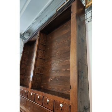 ANTICA CREDENZA FARMACIA 40 CASSETTI 4 ANTE 1800 LEGNO NOCE CASSETTIERA VETRINA