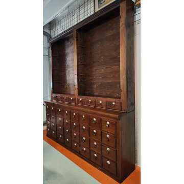 ANTICA CREDENZA FARMACIA 40 CASSETTI 4 ANTE 1800 LEGNO NOCE CASSETTIERA VETRINA