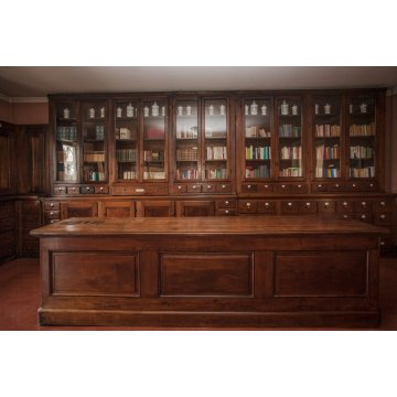 ANTICA CREDENZA FARMACIA 40 CASSETTI 4 ANTE 1800 LEGNO NOCE CASSETTIERA VETRINA