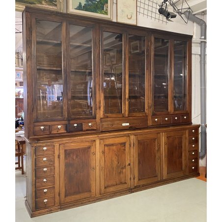 ANTICA CREDENZA FARMACIA 20 CASSETTI 10 ANTE 1800 LEGNO NOCE CASSETTIERA VETRINA