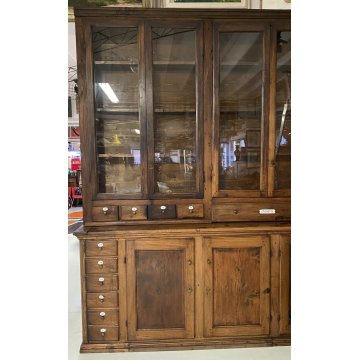 ANTICA CREDENZA FARMACIA 20 CASSETTI 10 ANTE 1800 LEGNO NOCE CASSETTIERA VETRINA