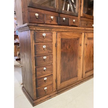 ANTICA CREDENZA FARMACIA 20 CASSETTI 10 ANTE 1800 LEGNO NOCE CASSETTIERA VETRINA