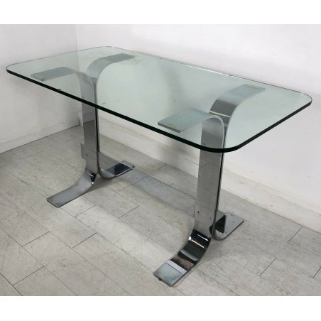 TAVOLO SCRIVANIA DESIGN VETRO ACCIAIO FORMANOVA GIANNI MOSCATELLI TABLE GLASS 