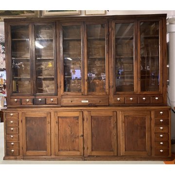 ANTICA CREDENZA FARMACIA 20 CASSETTI 10 ANTE 1800 LEGNO NOCE CASSETTIERA VETRINA