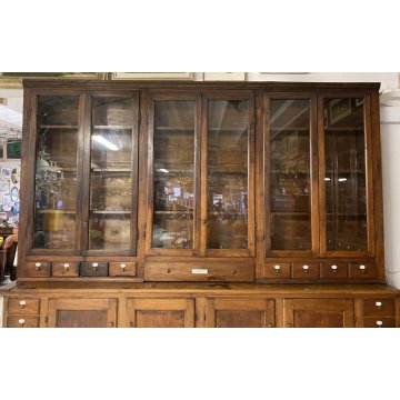 ANTICA CREDENZA FARMACIA 20 CASSETTI 10 ANTE 1800 LEGNO NOCE CASSETTIERA VETRINA