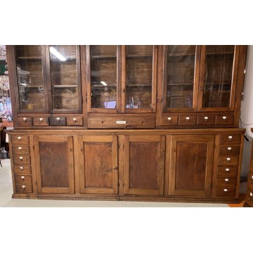 ANTICA CREDENZA FARMACIA 20 CASSETTI 10 ANTE 1800 LEGNO NOCE CASSETTIERA VETRINA