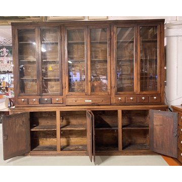 ANTICA CREDENZA FARMACIA 20 CASSETTI 10 ANTE 1800 LEGNO NOCE CASSETTIERA VETRINA