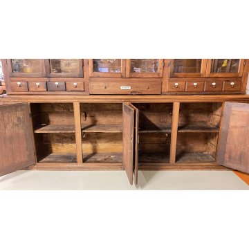 ANTICA CREDENZA FARMACIA 20 CASSETTI 10 ANTE 1800 LEGNO NOCE CASSETTIERA VETRINA