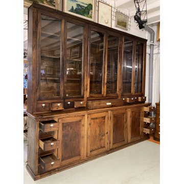 ANTICA CREDENZA FARMACIA 20 CASSETTI 10 ANTE 1800 LEGNO NOCE CASSETTIERA VETRINA