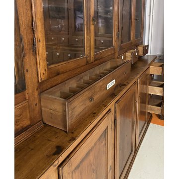 ANTICA CREDENZA FARMACIA 20 CASSETTI 10 ANTE 1800 LEGNO NOCE CASSETTIERA VETRINA