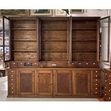 ANTICA CREDENZA FARMACIA 20 CASSETTI 10 ANTE 1800 LEGNO NOCE CASSETTIERA VETRINA