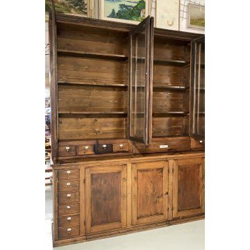 ANTICA CREDENZA FARMACIA 20 CASSETTI 10 ANTE 1800 LEGNO NOCE CASSETTIERA VETRINA