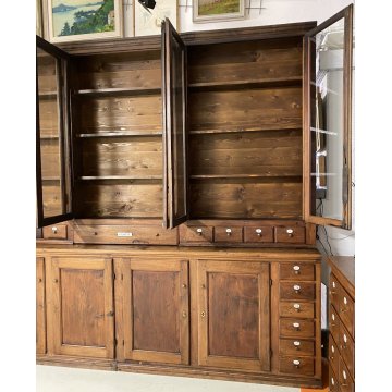 ANTICA CREDENZA FARMACIA 20 CASSETTI 10 ANTE 1800 LEGNO NOCE CASSETTIERA VETRINA