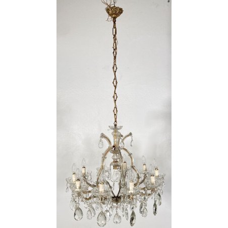 LAMPADARIO SOFFITTO MARIA TERESA LIBERTY VETRO PRIMI 1900 GOCCE LAMP 11 LUCI OLD