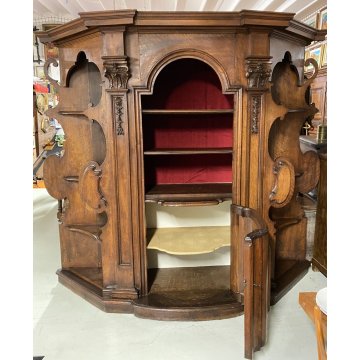 ANTICO CONFESSIONALE SEICENTO 1600 LEGNO NOCE CREDENZA BUFFET LIBRERIA MOBILE