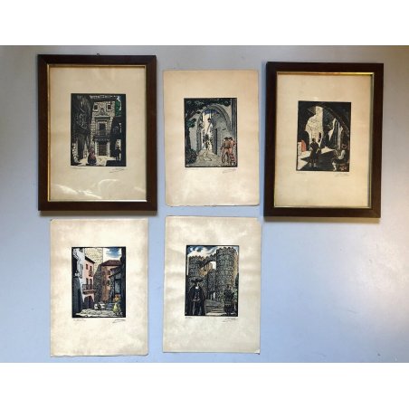 lotto 5 ANTICA STAMPA INCISIONE ACQUERELLATA SPAGNA ANDALUSIA CATALUNIA ARAGON