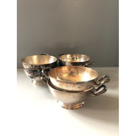 SET 6 PICCOLA ZUPPIERA ALPACCA Bajoni Tagliabue VINTAGE STORICO HOTEL ANNI '30