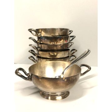 SET 6 PICCOLA ZUPPIERA ALPACCA Bajoni Tagliabue VINTAGE STORICO HOTEL ANNI '30