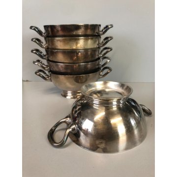 SET 6 PICCOLA ZUPPIERA ALPACCA Bajoni Tagliabue VINTAGE STORICO HOTEL ANNI '30