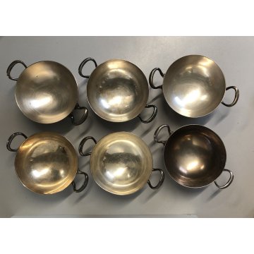 SET 6 PICCOLA ZUPPIERA ALPACCA Bajoni Tagliabue VINTAGE STORICO HOTEL ANNI '30