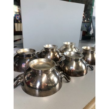 SET 6 PICCOLA ZUPPIERA ALPACCA Bajoni Tagliabue VINTAGE STORICO HOTEL ANNI '30