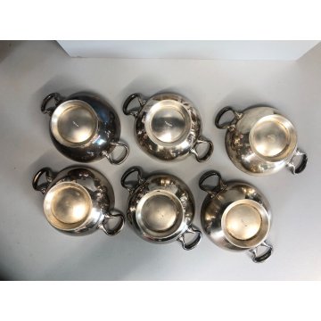 SET 6 PICCOLA ZUPPIERA ALPACCA Bajoni Tagliabue VINTAGE STORICO HOTEL ANNI '30