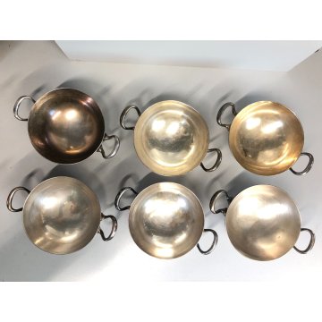 SET 6 PICCOLA ZUPPIERA ALPACCA Bajoni Tagliabue VINTAGE STORICO HOTEL ANNI '30
